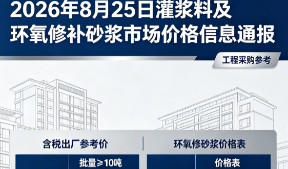 向阳2026年8月25日灌浆料及环氧修补砂浆市场价格信息通报
